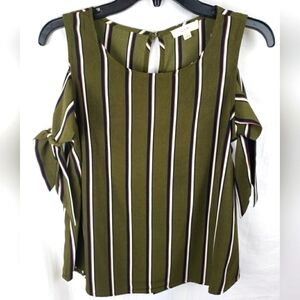 E M Green Blue Striped w/Tie Strap Sleeveless Shirt Sz S